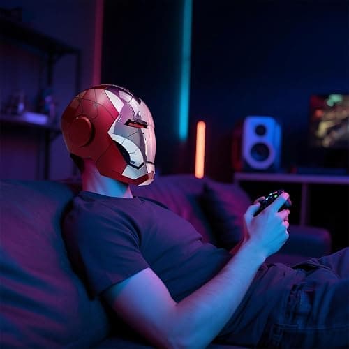 JCHENBH Iron Hero MK 5 1:1 Wearable Helmet-Silver Mask for Man-with Voice&Touch & Remote Control, LED Eyes & Realistic Sound Effects-Cosplay & Collectible Gift for Adults and Teens thumbnail 7