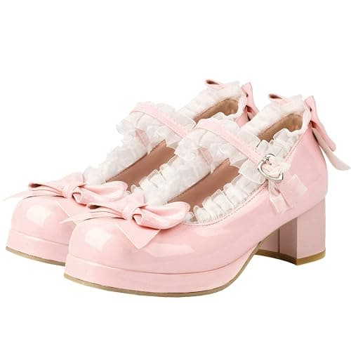 LUXMAX Women Kawaii Mid Block Heel Mary Jane Rockabilly Pumps with Bow Platform Chunky Heel Cute Sweet Shoes - Image 1