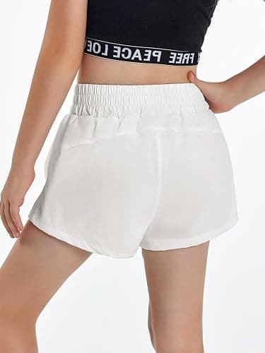 Haloumoning Girls Athletic Shorts High Waist Elastic 2 in 1 Running Shorts with Side Pockets 5-14 Years thumbnail 3