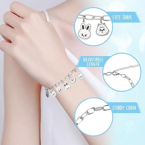 Stray Edelstahl Armband, Skzoo Tier Anhänger Armbänder, Stray Unisex Silber Bracelet mit 1 SKZ 3D Aufkleber und 2 SKZ Photocard, Kpop Fanartikel Geschenk für Stay thumbnail 2