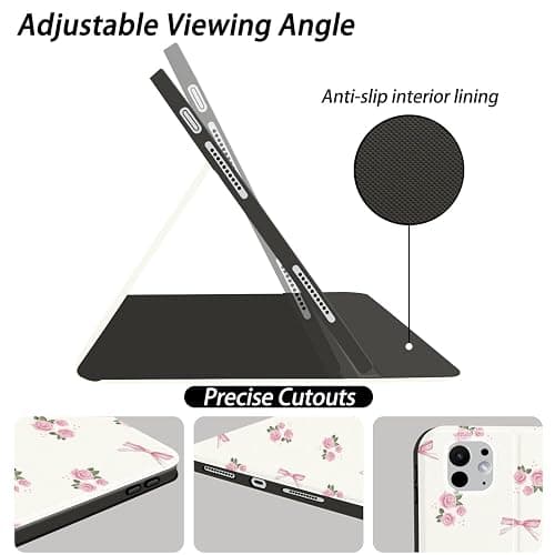 JOYLAND Floral Bowknot Case for iPad 10th Generation 2022 10.9"/iPad (A16) 11th Generation 2025 11" with Pencil Holder Multi-Angle Viewing Folio Stand Leather Cover Auto Sleep/Wake Aesthetic Flower thumbnail 4