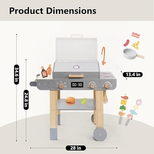 Leeshyah Wooden Kids Grill Playset – Realistic Play Barbecue Set with Grilling Tools and Foods – Pretend Grill Toy for Kids Ages 3+ thumbnail 2