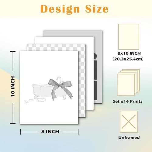 JINYO Coquette Grey Bow Trendy Bathroom Wall Art Prints Set of 4, Preppy Girly Aesthetic Grey Wall Decor Posters Pictures for Girls Bathroom Washroom Restroom, 8x10 Unframed - Wall Art poster(grey) thumbnail 7