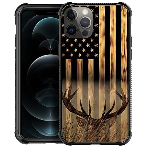 DJSOK Compatible with iPhone 13 Mini Case,Design Pattern Back Bumper Anti Scratch Reinforced Corners Soft TPU Caver,Cases for Men Women-Wood Grain American Flag Buck Hunter Deer - Image 1