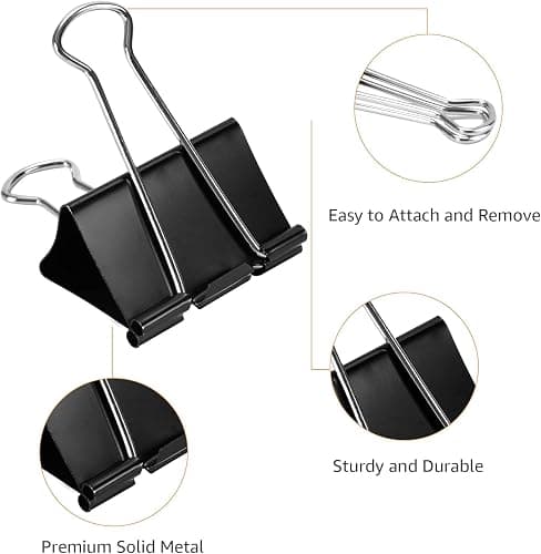Amazon Basics Sturdy Binder Clips, Office Supplies, Medium 1.25 inches, Document Organizing, Sturdy Steel, Black, 24 Count (2 Pack of 12) thumbnail 7