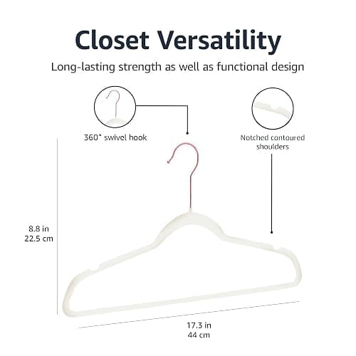 Amazon Basics Slim, Velvet, Non-Slip Suit Clothes Hangers, Ivory/Rose Gold - Pack of 100 thumbnail 3
