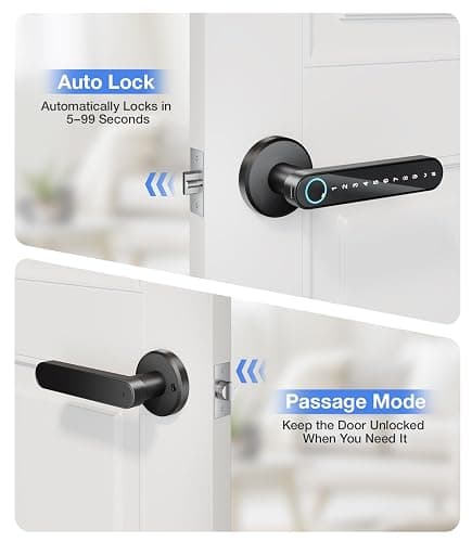 Fingerprint Door Lock, Smart Door Knob with Keypad Keyless Entry, Biometric Door Lock with App Control & Passcode, 4-in-1 Electronic Door Handle for Bedroom, Office, Apartment, Hotel – Modern Design thumbnail 5