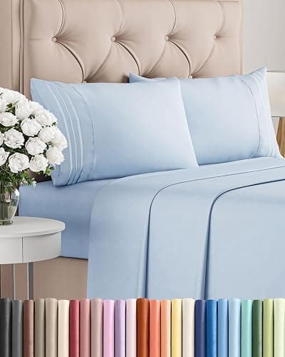 Queen Size 4 Piece Sheet Set - Comfy Breathable & Cooling Sheets - Hotel Luxury Bed Sheets for Women & Men - Deep Pockets, Easy-Fit, Extra Soft & Wrinkle Free Sheets - Sky Blue Oeko-Tex Bed Sheet Set - Image 1