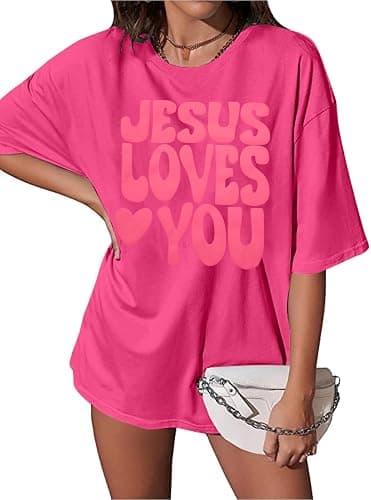 BANGELY Faith Over Fear Shirt Women Graphic Shirts Oversized Workout Gym Christian Religious Tees Drop Shoulder Tee Tops thumbnail 2