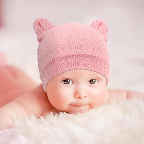 BQUBO Newborn Baby Hats Bear Ears and Mittens Sets Preemie Caps Baby Boy Girl Infant Hospital Beanie for 0-3 Months thumbnail 3