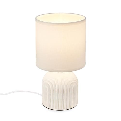 BRILONER - Tischlampe mit Stoffschirm, Kabelschalter, Keramikfuß, Lampe, Nachttischlampe, Tischleuchte, Dekolampe Flur, Bürolampe, Leselampe, Wohnzimmer, Schlafzimmer, 15x28 cm (DxH), Weiß - Image 1