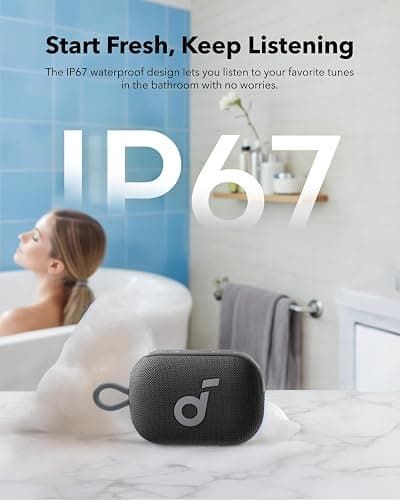Soundcore Select 4 Go Bluetooth Shower Speaker by Anker, IP67 Waterproof/Dustproof, Portable Speaker, Wireless, 20H Playtime, Floatable, Powerful Sound, Electronics for Outdoors/Home/Office/Travel - Black thumbnail 4