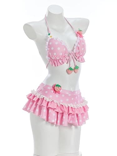 haikyuu Women Strawberry Bikini Set Vintage Polka Dots Swimsuit Kawaii Cute Bathing Suit Y2k Swimwear thumbnail 3