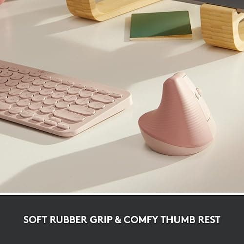 Logitech Lift Vertical Ergonomic Mouse, Wireless, Bluetooth or Logi Bolt USB receiver, Quiet clicks, 4 buttons, compatible with Windows/macOS/iPadOS, Laptop, PC - Rose thumbnail 3