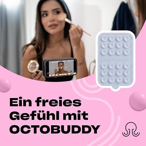 OCTOBUDDY Double - Silicone Double-Sided Suction Phone Case Detachable Mount - Hands-Free, Strong Grip Holder for Selfies & Videos - iPhone & Android Compatible - 2.5″ x 3.75″, Baby Blue thumbnail 3