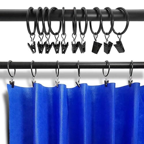 AMZSEVEN 40 Pack Metal Curtain Rings with Clips, Drapery Clips Hooks, Decorative Curtain Rod Clips 1.5 in Interior Diameter, Vintage Black thumbnail 2