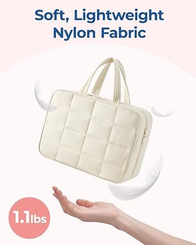 BAGSMART Travel Toiletry Bag with Jewelry Organizer, Hanging Travel Bag for Toiletries, Puffy Makeup Cosmetic Bag Organizer, Carry-on Travel Accessories Essentials, Beige-M thumbnail 4