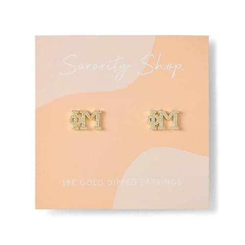 Sorority Shop Phi Mu Earrings — PM 18K Gold Plated Sorority Gifts Earrings, Long-Lasting Phi Mu Gifts for Women thumbnail 2