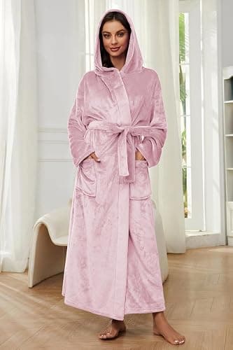 HEARTNICE Womens Long Hooded Robe, Soft Warm Fleece Bathrobes Full Length Plush House Coat thumbnail 5