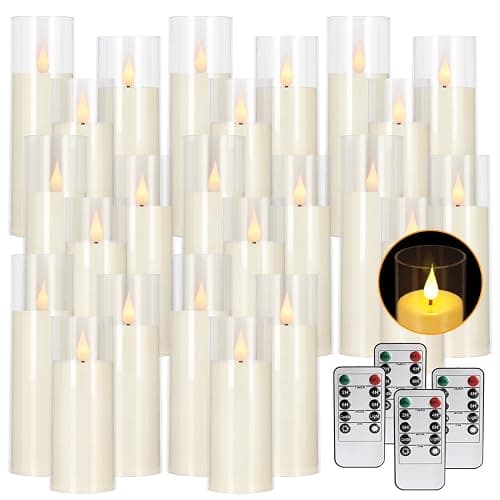 CAKETYCG 24-Pack LED Flameless Candles(14/16/18cm) with 4 Timers Remote - 3D Flickering Flame, Clear, Perfect Decor for Home & Events. thumbnail 3