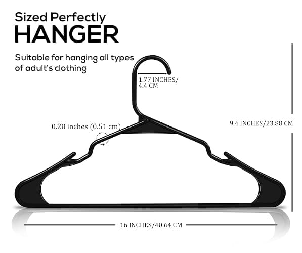 Utopia Home Plastic Hangers 100 Pack - Perfect Space Saving Clothes Hanger - Durable and Strong - Perfect Closet Organizers with Shoulder Grooves (Black) thumbnail 3