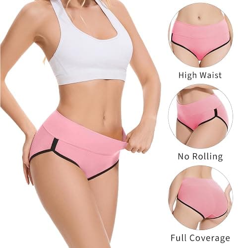 CAILECOTTON Women's Underwear Cotton High Waisted Hipster Panties Soft Stretch Breathable Everyday Brief 5 Pack thumbnail 3