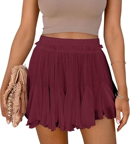 Women's Flowy Shorts Casual Linen Boho Ruffle Mini Skirts Pleated High Waist Cute Butterfly Skorts with Pockets Summer Trendy - Image 1