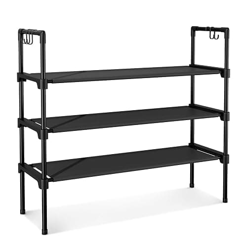 LANTEFUL 3 Tier Shoe Rack for Closet, Shoe Organizer with 5 Hooks, Long Shoe Shelf Storage for Sneaker and Boot Stackable Free Standing Shoe Rack for Entryway, Garage, Small Spaces, Dorm thumbnail 8