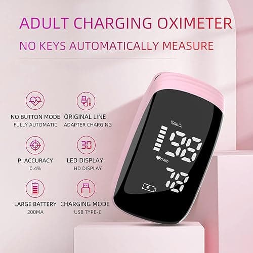 Rechargeable Pulse Oximeter with Accurate Fast Oximetry SpO2 Reading for Outdoor Sports & Home Use (Pink) thumbnail 2