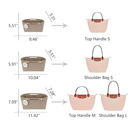 ETTP Purse Organizer Insert for Tote, Handbag Organizer Compatible with Shoulder Bag Large/Small, LE PLIAGE Top Handle Small/Medium (Beige, Large) thumbnail 2