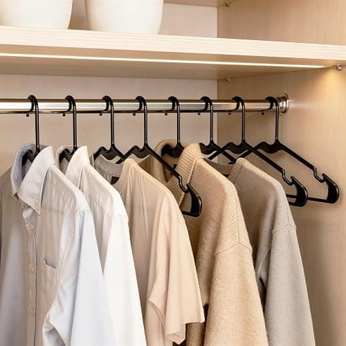 Amazon Basics Space Saving Plastic Clothes Hangers, Sturdy Closet Organizer for Shirts and Jackets, Adult Size, Black, 50-Pack thumbnail 2