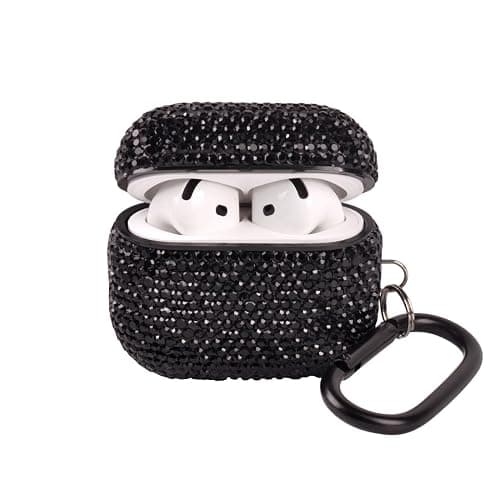 Sparkly Case Compatible with AirPods 4 Generation(2024) with Keychain,Shockproof Protective Premium Bling Rhinestone Cover Skin for AirPods 4 Charging Case (Black for 4rd) - Image 1