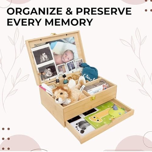 Baby Keepsake Box with 5 Additional Memory Items – Bamboo Memory Box for Baby Girls & Boys – Handprint Kit, Milestone Discs, Photo Corners, Glass Vials, Burlap Bag thumbnail 9