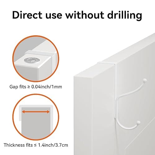 niffgaff Over Door Hook 4-Pack - Heavy Duty Door Hook with Support Pads, No Drilling Required, Anti-Rust Door Hanger, 6.5 Inches Tall, Fits Interior Doors Up to 1⅜ Inches Thick, Alloy Metal, White - 1 3/8 in - White thumbnail 5