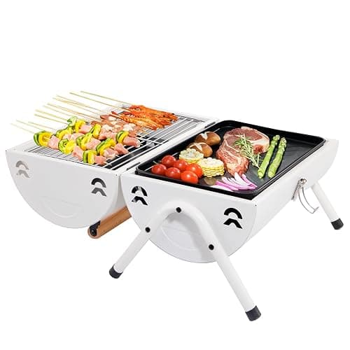 Supernal Tabletop Charcoal BBQ Grill,Portable Charcoal Grill,Small Folding Tabletop Grill for Outdoor Cooking Camping,Picnics,Backyard,Balcony-White,2 Carbon Tank,2 Baking Net,1 Baking Pan thumbnail 9