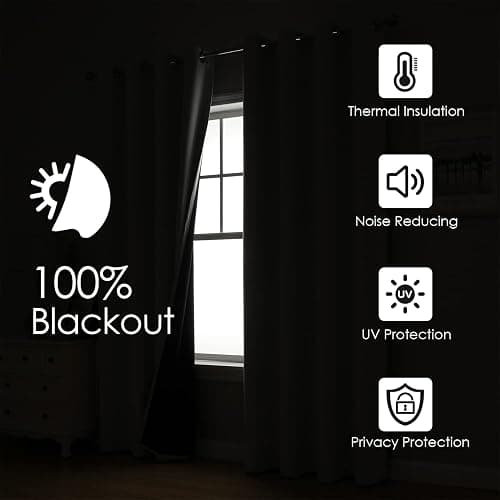 ChrisDowa White 100% Blackout Curtains for Bedroom with Black Liner, 2 Thick Layers Total Blackout Thermal Insulated Grommet Window Curtains 2 Panels Set (Pure White, 52 x 84 Inch) thumbnail 3