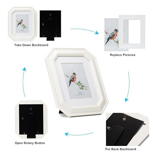 Ibalux 8x10 Picture Frame Photo Frame, Made of Solid MDF Wood with Real Glass, Display Picture 5x7 with Mat or 8x10 without Mat, Vertical and Horizontal for Wall Hanging or Vertical for Tabletop, White thumbnail 9