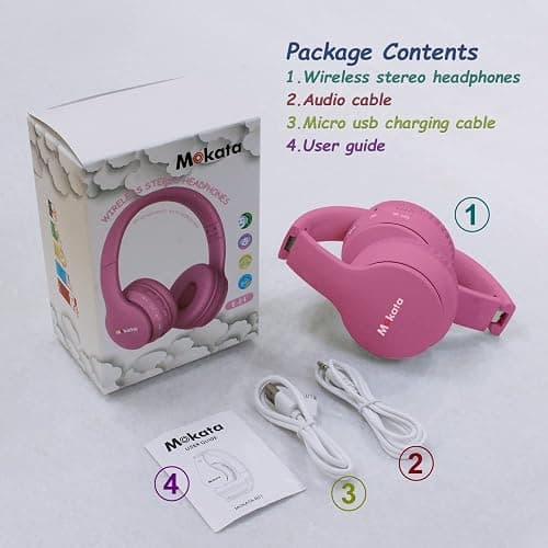 Mokata Headphones Kids Bluetooth 5.4 Wireless Play Time 68H Safe Volume Limit 85/94dB Over-Ear Foldable Headset,Fast Charging,with Aux Cord Built-in Mic for Toddler Child Pad Study Tablet Pink thumbnail 7