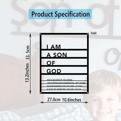 Metal Teen Boy Room Wall Decor I Am a Son of God Wall Art Sign for Boys Bedroom Playroom living Room Bathroom Motivational Sculptures Black thumbnail 3