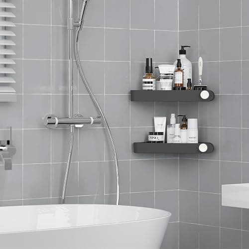 Sotfamily Plastic Shower Caddy Corner (For 90° Only), 2 Pack Adhesive Corner Shower Shelves for Bathroom Organizers and Storage, Black thumbnail 2