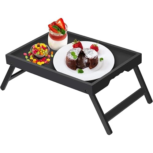 Artmeer Bed Tray Table with Folding Legs,Bamboo Breakfast in Bed for TV Table, Laptop Computer Tray,Eating,Snack Tray(Black) - Image 1