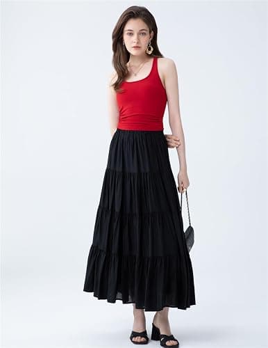EASECOTT Flowy Skirt for Women High-Waisted A-line Maxi Long Skirts with Pockets thumbnail 3