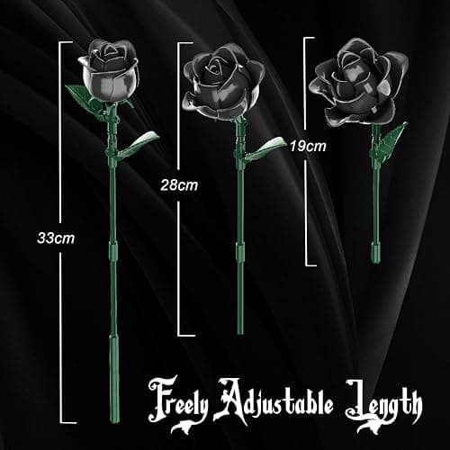 Black Roses Flower Building Set-12Pack, Compatible with Lego Bouquet for Adults,Gothic Horror Flowers Botanical, Gift for Halloween & Valentines Compatible with Lego Roses(585pcs) thumbnail 2