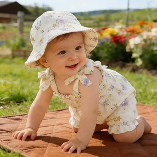 Yabijiojio Baby Girl One Piece Romper with Hat, Newborn Infant Floral Heart Tulip Print Romper Jumpsuit for 0-18 Months thumbnail 3