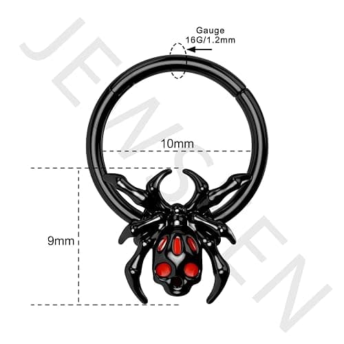 Jewseen 16G Black Spider Septum Ring - Hinged Segment Ring for Women & Men - Halloween Septum Clicker thumbnail 6