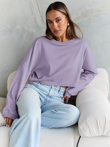 Trendy Queen Cropped Sweatshirts for Women Oversized Crewneck Sweaters Long Sleeve Tops Fall Winter Clothes 2025 thumbnail 5