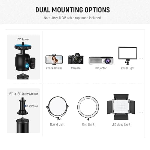 NEEWER Camera Table Mount with Ball Head, 17-40 Inch Adjustable Table Light Tripod with 1/4 Inch Screw and C Clamp for DSLR Camera, Ring Light, Live Stream, Vlog, Maxi Load: 3 kg, TL283 (Blue) - TL283/Blue thumbnail 4