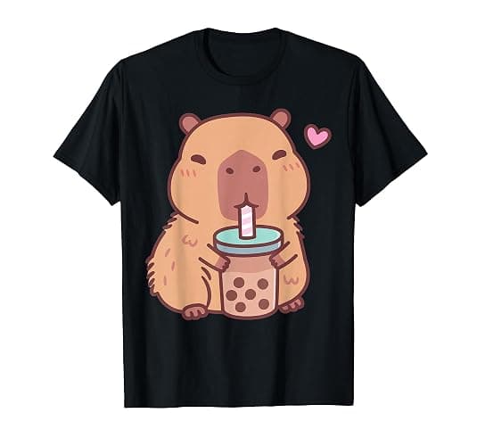 Cute Capybara Kawaii Anime Drinking Bubble Tea Lover Girls T-Shirt - Image 1