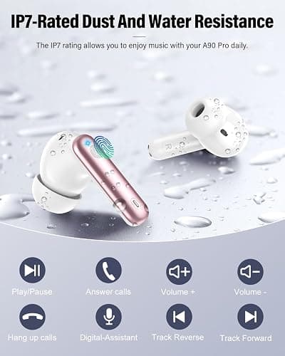 Wireless Earbuds, Bluetooth 5.4 Headphones Bass Stereo, Ear Buds with Noise Cancelling Mic, IP7 Waterproof in Ear Earphones, 36H LED Display Bluetooth Earbuds for Laptop Pad Phones Sports, Rose Gold - Rose Gold thumbnail 8
