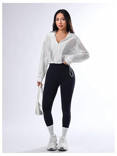 SweatyRocks Women's Zip Up Drawstring Hem Cropped Hoodie Mesh Workout Sports Track Lightweight Jacket thumbnail 5